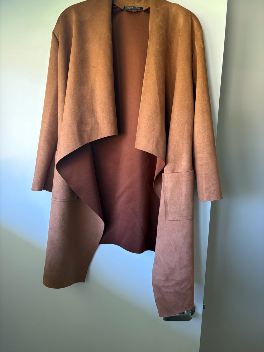 Styled in Italy Women’s Suede Like Drape Trench Coat in Brown